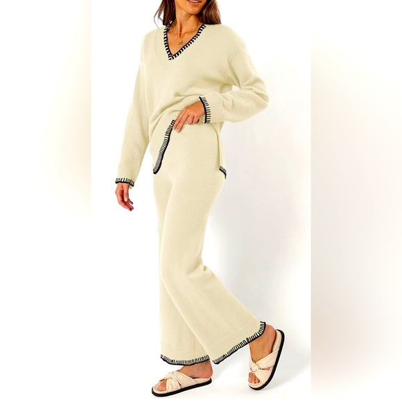 NWT CAKULO Women’s 2 Piece V-Neck Pullover Sweaters & Wide Leg Pants. Size: (XL) - Picture 2 of 15